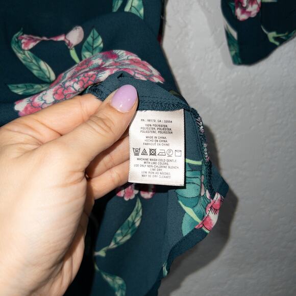 HD In Paris Anthropologie Green Eira Floral Blouse Size 0 - Picture 5 of 7